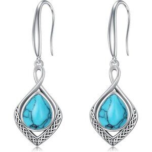 02-Turquoise Celtic Knot Filigree 925 Silver Infinity Earrings